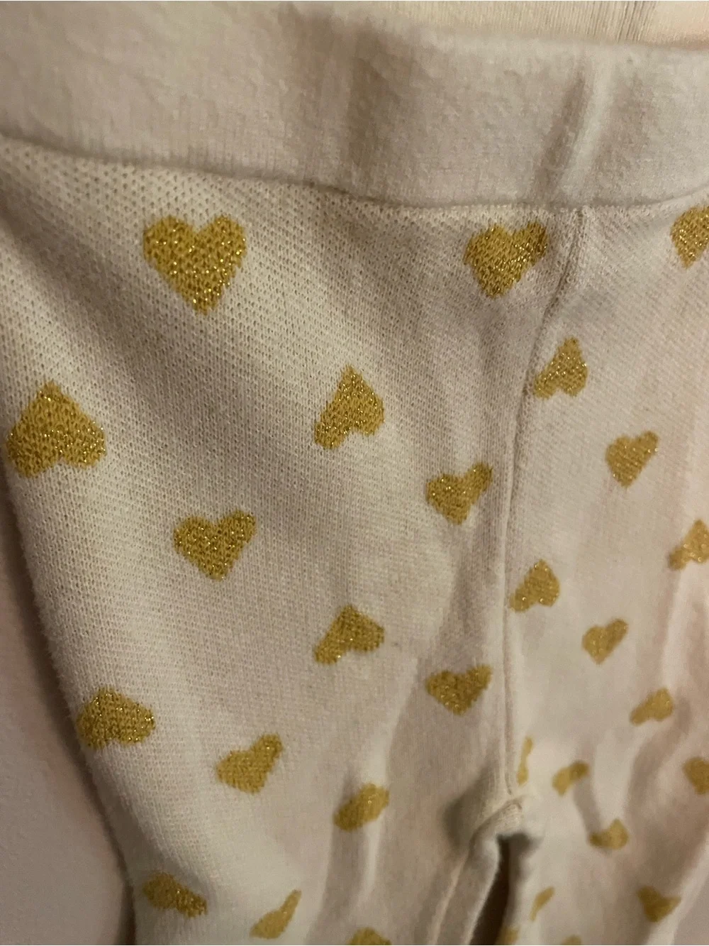 baby GAP Cream Knit Leggings with Gold Heart Patternw
